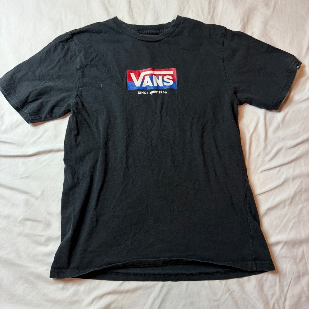 Vans Graphic T-Shirt Mens Small Black Short Sleeve Box Logo Since 1966 Tee